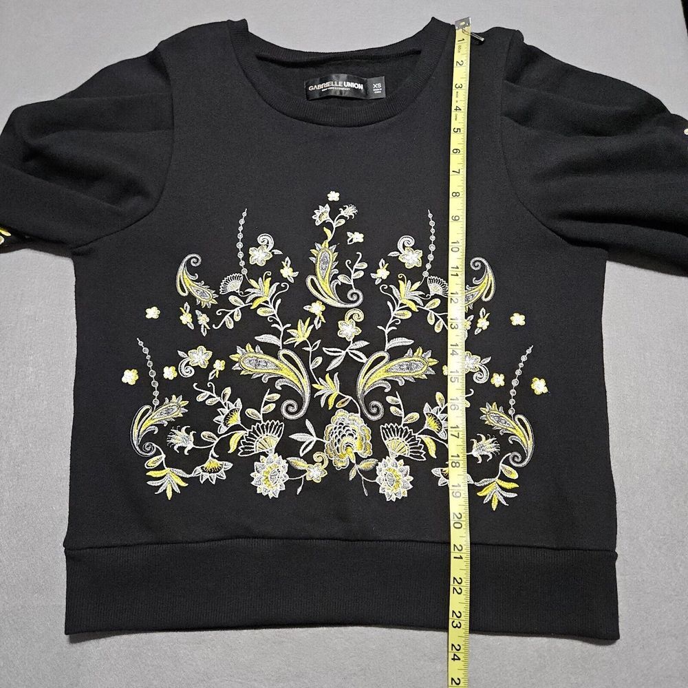 Gabrielle Union Sweatshirt XS Embroidered Long Sleeves Black Floral Paisley Boho - Picture 7 of 8